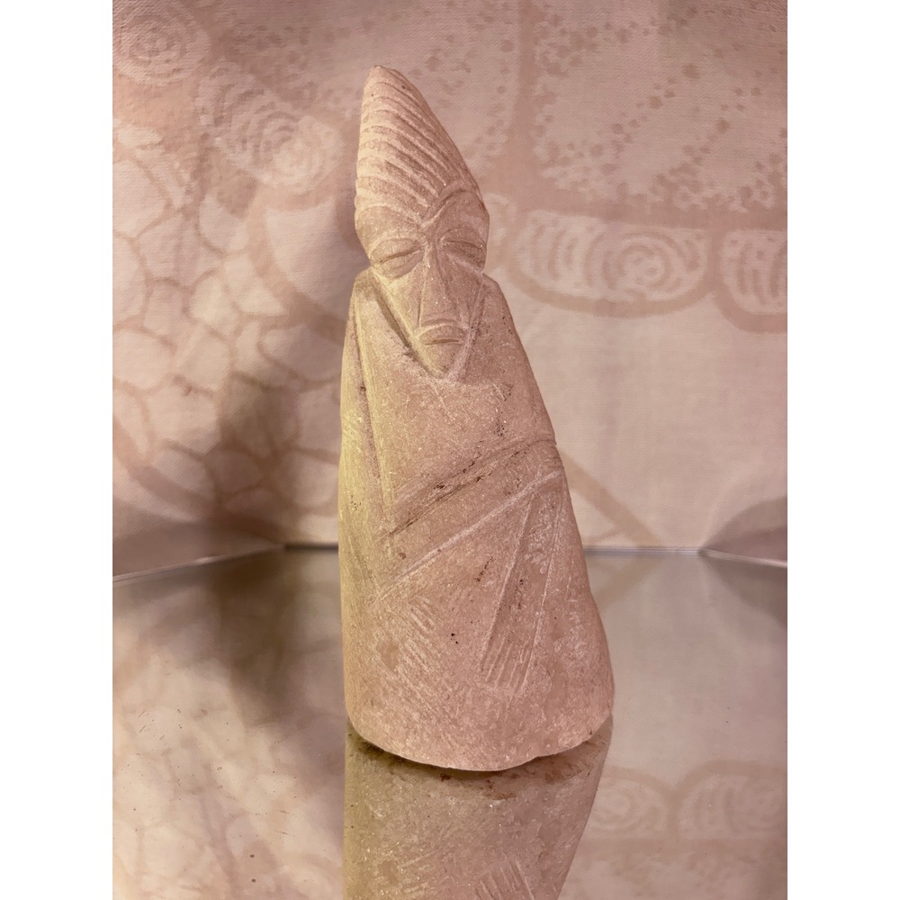 Hand Carved Stone Sculpture Tribal Stylized Figure Folk Art Statue Sandstone 7in